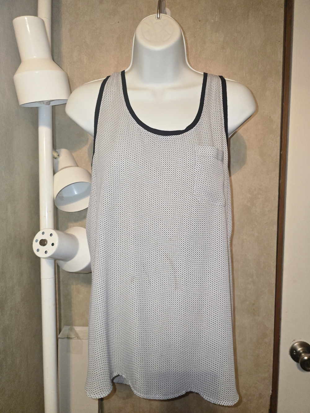 LOFT White Sleeveless Mesh Tank with Black Trim